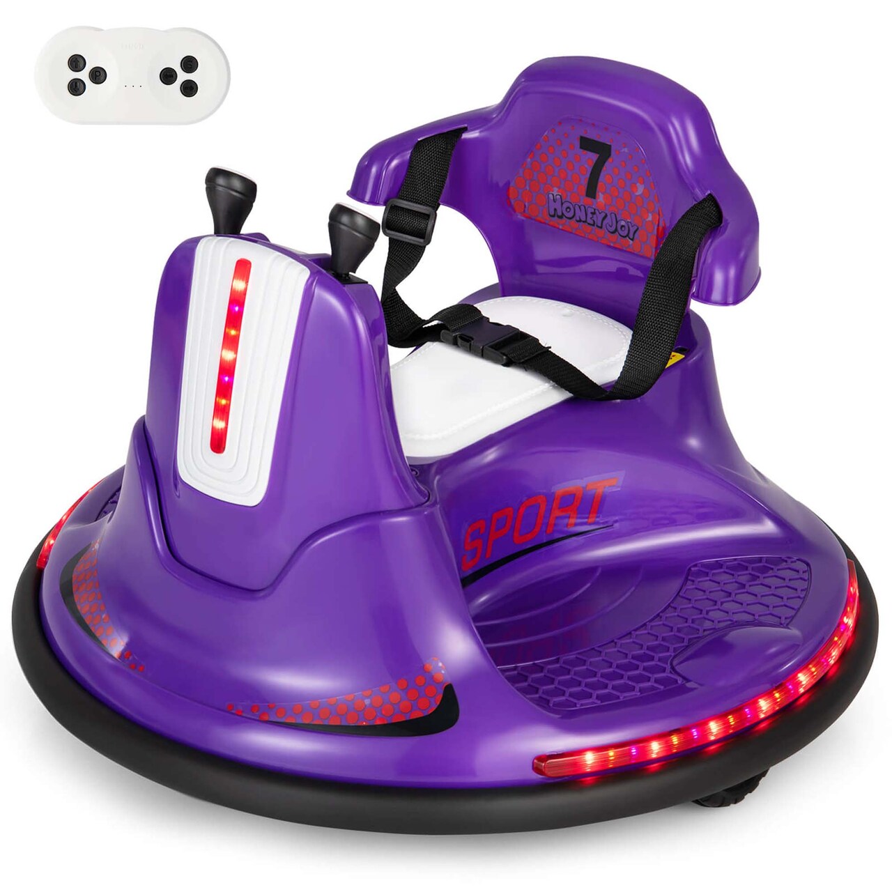 Honeyjoy 12V Bumper Car for Kids Toddlers Electric Ride On Car Vehicle with 360° Spin Blue/Pink/Red/Purple